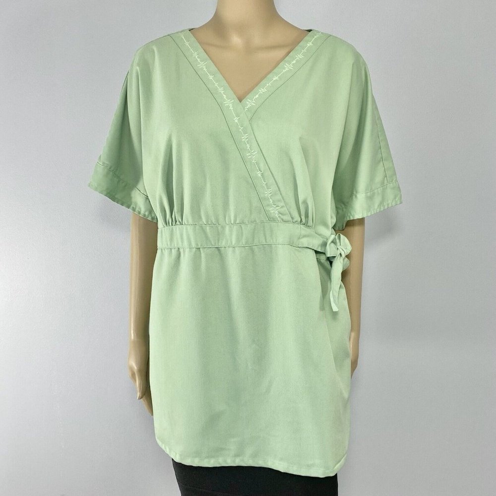 Grey's Anatomy Medical Scrubs Top Women Size 2XL Sage Green EKG Embroidered Trim